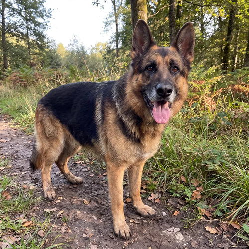 César, Berger Allemand de 8 ans, en balade en forêt